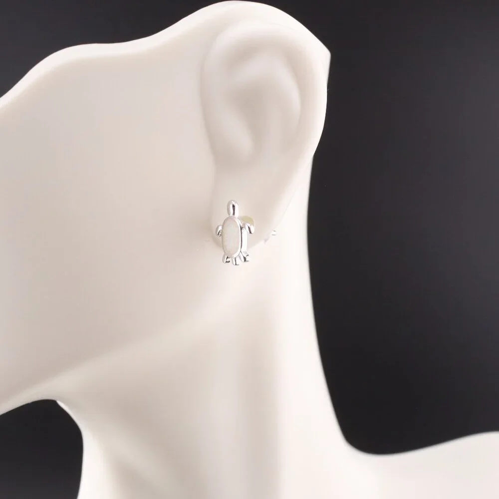 Women's Sterling Silver Jewelry Turtle Stud Fashion Earrings with Opal Accents**